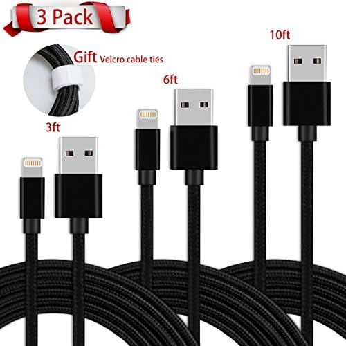 EOKIKUIF iPhone Lightning Cable, 3 Packs 1M/2M/3M Phone USB Charger Cord Charging Data Cable Wear resistant Nylon Braided Cord for iPhone 7/7 Plus/6/6 Plus/6s/5/5S/5C/SE, iPad 4, iPod, iPad Air Mini (Black)