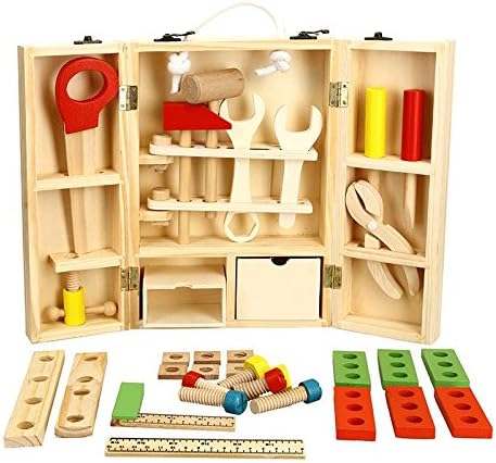 36Pcs VinegarPickl Wooden Tool Play Toy, Wooden Carpenters Kit Playset Best Gift for Children Kids