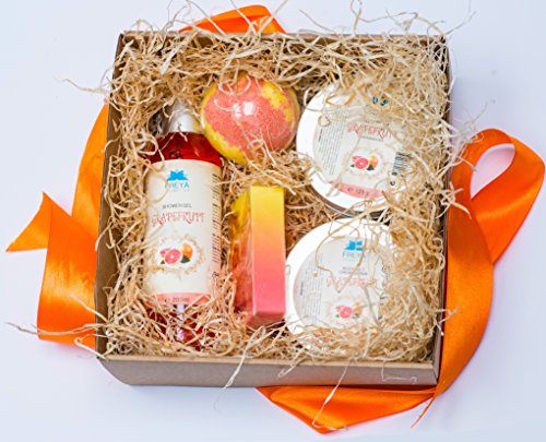 Handgefertigt Natürlich Grapefruit Geschenkset 5 tlg. Creme Salz Peeling Duschgel Seife Badebombe – Handmade Deluxe Relax Natural SPA Gift Set Grapefruit - 3