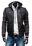 BOLF Hombre Chaqueta Capucha Bolsillos Cremallera Cuero De Imitación KENZARRO 5823 Marrón XL [4D4]