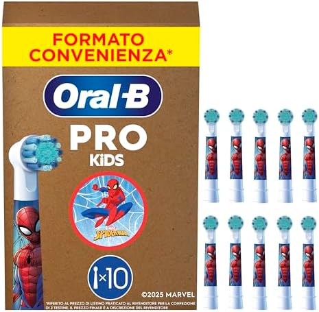 Oral-B PRO Testina Spazzolino Elettrico Per Bambini dai 3 anni in su, Con Marvel Spiderman, Setole Extra Morbide, Bianco, Confezione Da 10