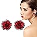 JaneDream Womens Delicate Rose Flower Rhinestone Ear Stud Earrings Red