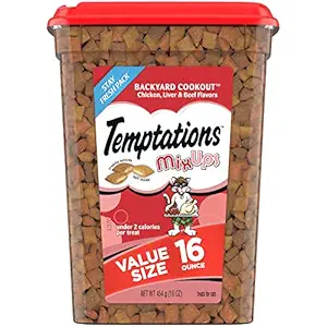 TEMPTATIONS MixUps Treats for Cats BACKYARD COOKOUT Flavor 16 Ounces, Chicken, Liver, & Beef flavors