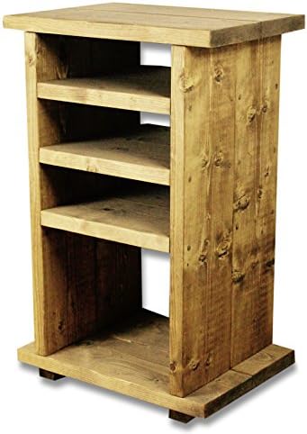 Solid Rustic Handmade Pine Hamptworth HI-FI Cabinet table stand, finished in a Chunky Country Oak effect (Medium Oak, 49cm x 108cm x 70cm)