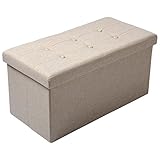 WOLTU SH32cm Tabouret Pliant Banc Pouf de Pliable Cube Coffre de Rangement en Lin,76x37,5x38cm,Beige