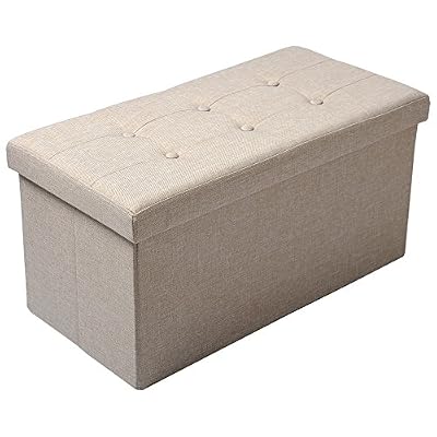WOLTU Tabouret Pouf Coffre Boîte de Rangement Tabouret de Rangement rembourré, Chaise Longue, 76x37,5x38 CM, Beige, SH32cm