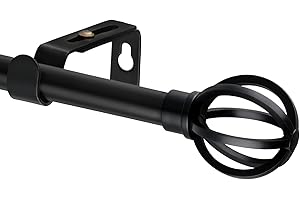 Widyana Extendable Curtain Poles, Black 70 to 350cm Curtain Poles Wall Mounting, 16mm Diameter Curtain Pole with Brackets and Cap Finals for Living Room Windows