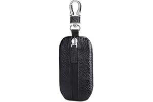 Universal Car Key Case, MoreChioce Multi-Functional Zipper Key Case with Metal Hook Genuine Leather Car Key Chains Wallet Men Women Pouch Case Holder For Home Keys Car Keys Pant Key，Black