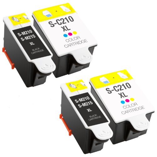 PlatinumSerie® Sparset 4x Tintenpatrone XL für Samsung 2x INK-M210/215 Black & 2x INK-C210 Color CJX-1000 CJX-1050W CJX-2000FW - 2