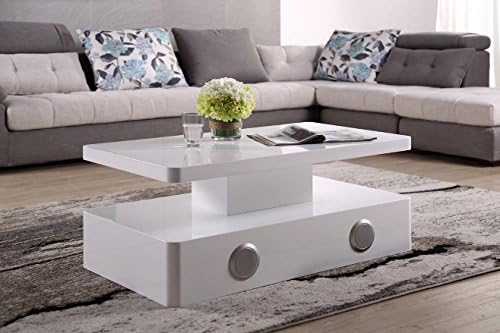 Independa Smart Coffee Table | Bluetooth Speakers and Sub Woofers, USB &amp; AUX (90cm x 60cm, White Gloss)