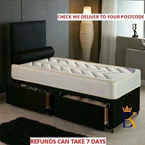 CustomBeds SINGLE DIVAN BED FOR ADULTS OR KIDS WITH MATTRESS + STORAGE + FREE HEADBOARD (3FT 2 DRAWERS, BLACK)