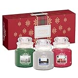 Coffret cadeau Yankee Candle comportant 3 petites jarres parfumées, collection Alpine Christmas, emballage festif