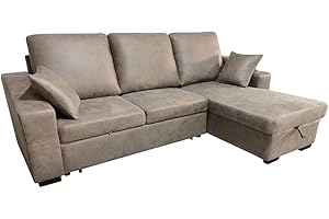 SHIITO | Modelo Oliver - Sofá 3 Plazas con Chaiselongue y Arcón | Máximo Relax y Confort | 248 x 82 x 95 cm - Color Cemento