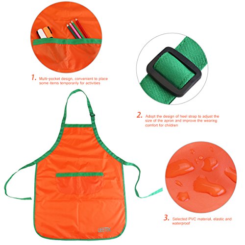 UEETEK Kinder wasserdichte Kunsthandwerk Kittel Schürze für DIY Malerei Gemälde Zeichnung mit Sleevelet(Orange) - 3