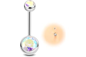 ESHIONER G23 tytanowy kolczyk do pępka Srebrny Złoty Ciąża Belly Piercing Ball Różowy Niebieski Fioletowy Kolorowy 14G 10 mm 12 mm Wewnątrz Mały Krótki Długi Piercing Biżuteria dla kobiet
