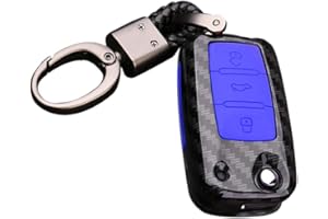 Happyit, guscio in fibra di carbonio ABS + portachiavi in silicone per Volkswagen VW Bora, Beetle, Tiguan, Polo, Passat B5 B6 MK5 6, Jetta Eos, SEAT Sagitar, Golf 6, telecomando a 3 pulsanti
