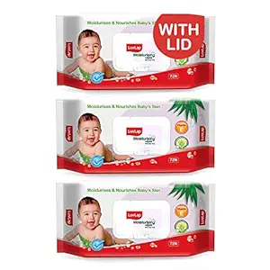 LuvLap Moisturising Wipes with Aloe Vera Lid (72 Wipes/Pack, Pack of 3)