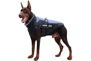 Dociote Płaszcz zimowy dla psa, kurtka zimowa z uprzężą, zamek błyskawiczny, odblaskowy i wiatroszczelny płaszcz dla psa, kurtka dla psa z paskami i pierścieniem D, dla średnich i dużych psów, niebieski, nadruk, 5XL