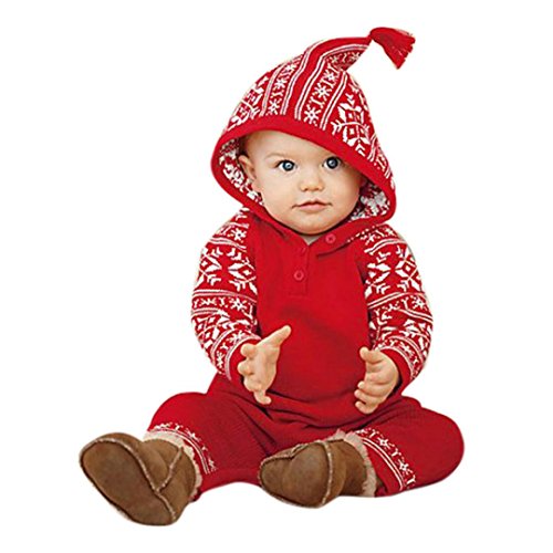 Preisvergleich Produktbild Baby Weihnachten Schneeoverall Hirolan Babykleidung Baby Strampler Neugeborene Mädchen Junge Kapuzenpullover Drucken Strampler Lange Ärmel Overall Pyjama Rot Outfits (70, Rot)