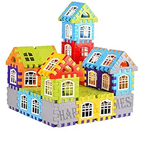 HARRY & JAMES Multi Colored 72+ Pcs Happy Home House Building Blocks with Attractive Windows and Smooth Rounded Edges Building Blocks for Kids, Block Game for Kids,Boys,Girls,Childrens (72+ Blocks)