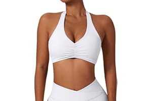 Litthing Neckholder Sport BH Damen Rückenfrei Tiefer V Ausschinitt Sexy Push Up BH ohne Bügel Gepolstert Elegant Geraffte Sport Bra elastisch Träger Gym BH Workout Fitness