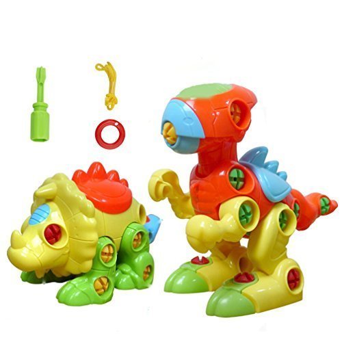 YIXIN Set of 2 Dinosaur Assembly Disassembly Toy and Pull Toys for Kids 3 Years Old with Screw Nuts
