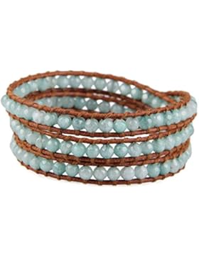 KELITCH Green Jade Beads on Original Leather Charm 3 Wrap Bracelet Handmade New Top Jewelry