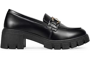 BOSANOVA Mocassins Semi Mat en Cuir Vegan avec Détail Métallique Doré sur l'Empeine et Semelle Track Plateforme Dentée Sans Fermeture pour Femme.