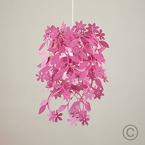 Schöner und moderner Lampenschirm in rosa mit hängendem Blumen- und Blütenmotiv – für Hänge- und Pendelleuchte - 2