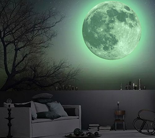 Emwel Leuchtaufkleber Wandsticker Leuchtsticker Mond fluoreszierend im Dunkeln leuchtend Wandaufkleber Hausdekoration für Kinderzimmer Schlafzimmer Wohnzimmer (30CM, Mond) - 4