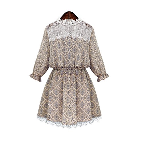 YQ14 2015 Autumn The New Thin Lace Splice Chiffon Dress (L, BEIGE)