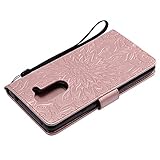 Honor 6X Hülle,Huawei Honor 6X Leder Sonnenblumen Hülle,Honor 6X Lanyard Wallet Schutzhülle,BONROY® Retro geprägte Sonnenblumen Muster PU Leder Flip Hülle Wallet Case Tasche Cover Handytasche Schutzhülle Lederhülle Handyhülle in Book Style Stand Case mit Kredit Kartenschlitz für Huawei Honor 6X-Rose Gold - 
