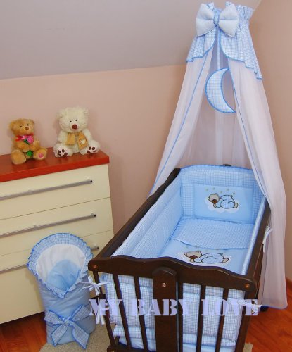 CANOPY drape with Free Standing HOLDER- to fit baby swinging crib/wicker basket/craddle (BLUE MOON)