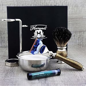 Haryali London 6Pc Mens Shaving Kit 5 Edge Razor, Black Badger Hair Brush, Bowl, Stand, Soap and Alum Perfect Set for… - Image 3