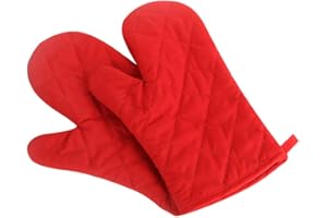 Klmnop Oven Mitts Kitchen Cotton Cute Long Microwave Oven Gloves, Heat Resistant Glove for Cooking, Food, Frying, Baking Premium Durable Mitts 1 Pair Red