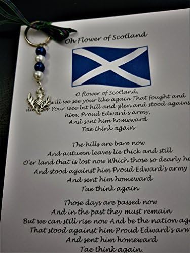 Scottish Key Ring ~ Bag Charm ~ Thistle Emblem Of Scotland ~ Symbolic Gift ~ Fathers Day Idea ~ Blue &amp; White Saltire Flag ~ Flower of Scotland ~ Tartan ~ Handmade By Scottish Celtic Witch
