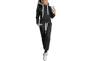 BUOYDM 2piezas Chándales para Mujer Hoodie Sweatshirt con Capucha + Pantalones Conjuntos Deportivos Hoodie Sweatshir para Otoño e Invierno
