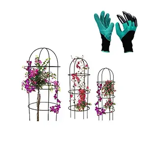 Green Touch Obelisk Trellis for Plant Support and Plant Stand - Set of 3 Plant Stand Stem Suppport with Free GARDENIING Gloves