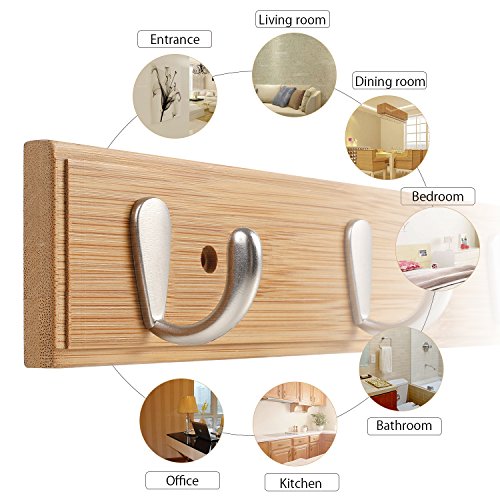 HOMFA Hakenleiste Wandgarderobe Kleiderhaken Wandhaken Mantelhaken Bambus Handtuchhalter Mehrzweckhaken Garderobenhaken mit 7 Haken im Flur, Diele, Wohnzimmer, 87x6x5cm - 4