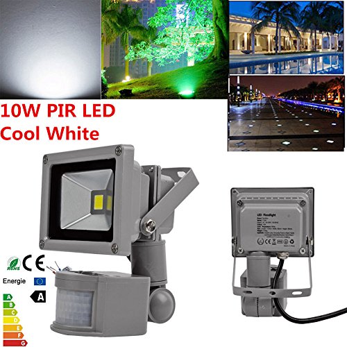 HimanJie LED Fluter Spot Außenstrahler Flutlich Strahler + Bewegungsmelder ausser Scheinwerfer Außenwandleuchte wasserdicht IP65 (kaltweiß(10W)) - 2