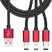Produktbild mobilefox® 3in1 Multi Ladekabel 3 Anschlüsse 8 Pin Lightning + Micro-USB + Type C Stecker Kabel für Samsung Galaxy S5 S4 Neo Mini Schwarz