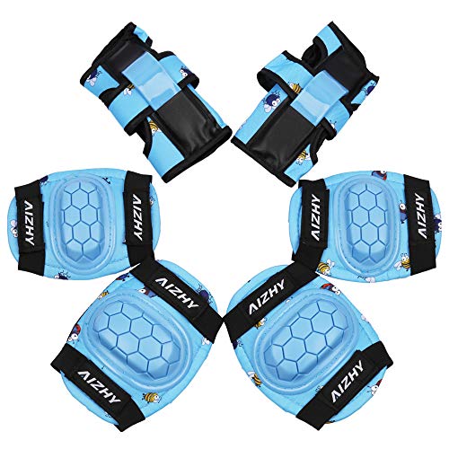 Aizhy Set di Protezioni per Bambini, 6 in 1 Ginocchiere per Bambini Set di gomitiere con Cinghia Regolabile per Pattini a rotelle Pattini da Ciclismo Skateboard Pattini in Linea Sport