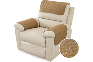 Fansu Funda para Reposabrazos de Sofá, Funda para Reposacabezas para Sillón Reclinable, Funda de Sillón Relax 1 Plaza con Bolsillos, Muebles Acolchado Antideslizante (1 Plaza,Camello)