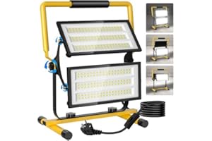 Viugreum 200W Projecteur Led Chantier, 22000LM Luminaire Exterieur à Panneau rotatif Avec Prise, 3m Câble IP66 Étanchéité Blanc Froid 6500K Portable Lampe Chantier pour Atelier Garage Construction