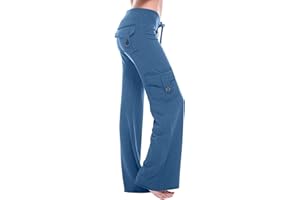 AMhomely Womens Straight Leg Pants with Pockets Full Size Cargo Trousers Elastic Waist Long Flared Pants Gym Running Yoga Tracksuit Activewear UK Size 6-20