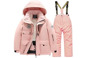 SUYUKU Kid Boy Snow 2 Traje de Invierno Gril Boy Traje de Nieve Moda Abrigo con Capucha Caliente Peto Niños Niñas Impermeable Trajes de Esquí Termo Felpa Exterior Niños Invierno Gruesa Chaqueta de