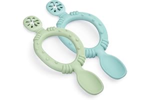 Vicloon Silicone Self Feeding Baby Spoon and Fork, 2 Pcs Baby Weaning Spoon and Fork Set, Baby and Toddler Self-Feeding Utensils for Infant Toddler Children First Led Training Weaning 6 Months and Up
