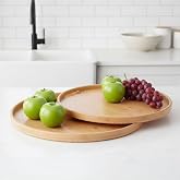 Deconox 2'li Bambu Tepsi Seti, İnce Tasarım &Ouml;zel &Uuml;retim Yuvarlak 2'li Bambu Tepsi Seti (33 * 22 * 1cm-40 * 28 * 1cm)