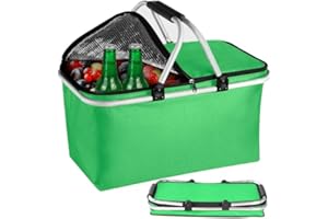 Przydasie - Kühltasche Groß 43x23x21 cm - Isolierte Picknickkorb Thermo mit Aluminiumrahmen - Kühlkorb für Büro, Camping und Reisen - Isoliertasche - Einkaufskorb Isoliert - Grün