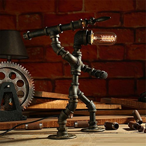 Preisvergleich Produktbild Weinlese-industrielle Tabellen-Lampen-rustikale Stahlwasser-Rohr-Art-Schreibtisch-Lam... Tabellen-Lampe für Bedside-Schlafzimmer-Bar-Café , 4
